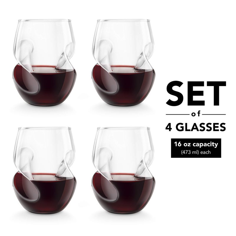 Final Touch Conundrum Red Wine Glasses - Set of 4 Stemless Handcrafted Glasses - 16 Ounce - Curves for Comfortable Holding - Dishwasher Safe (GG5009) - Image 5